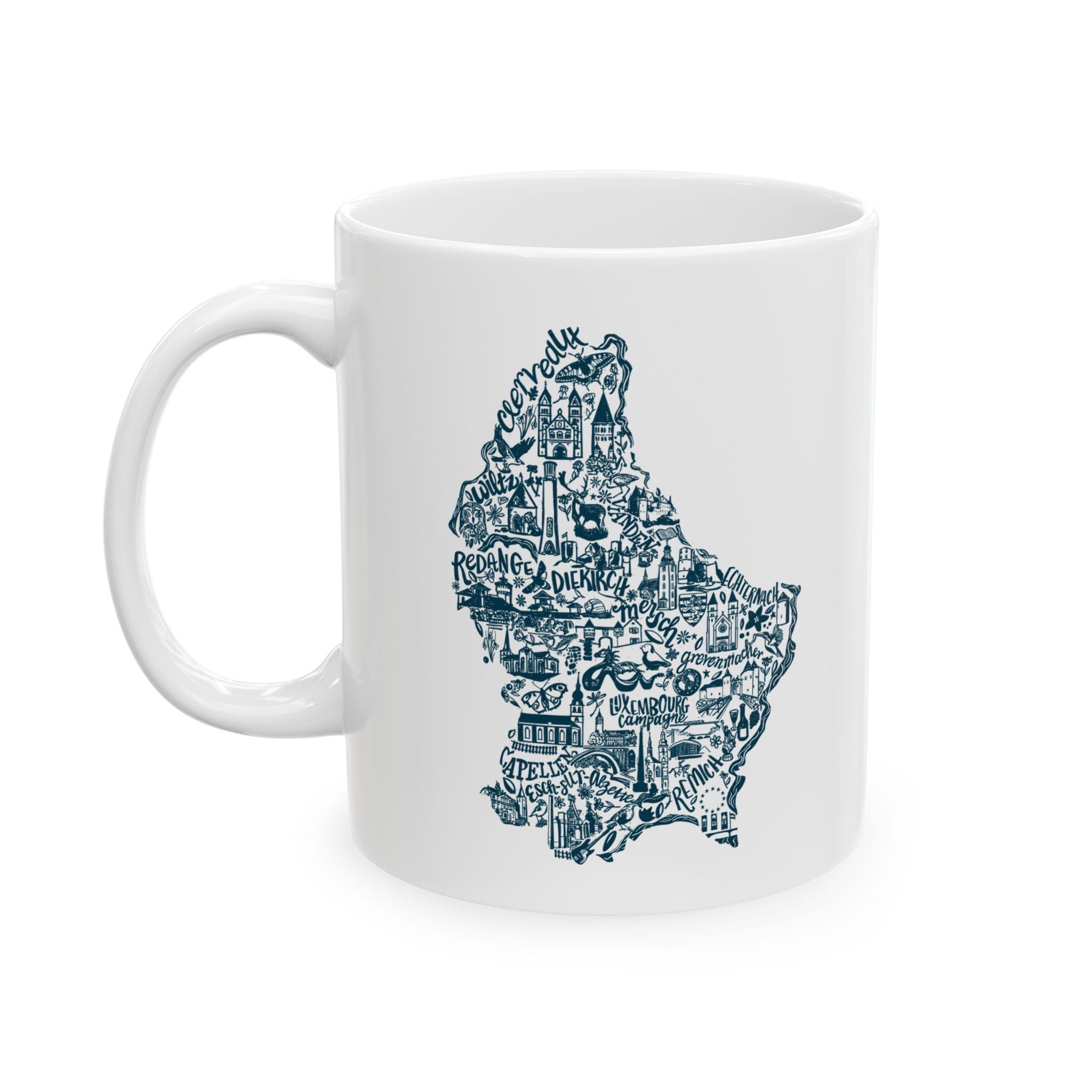 Luxembourg Map Illustration Mug | Ceramic Coffee Tea Cup