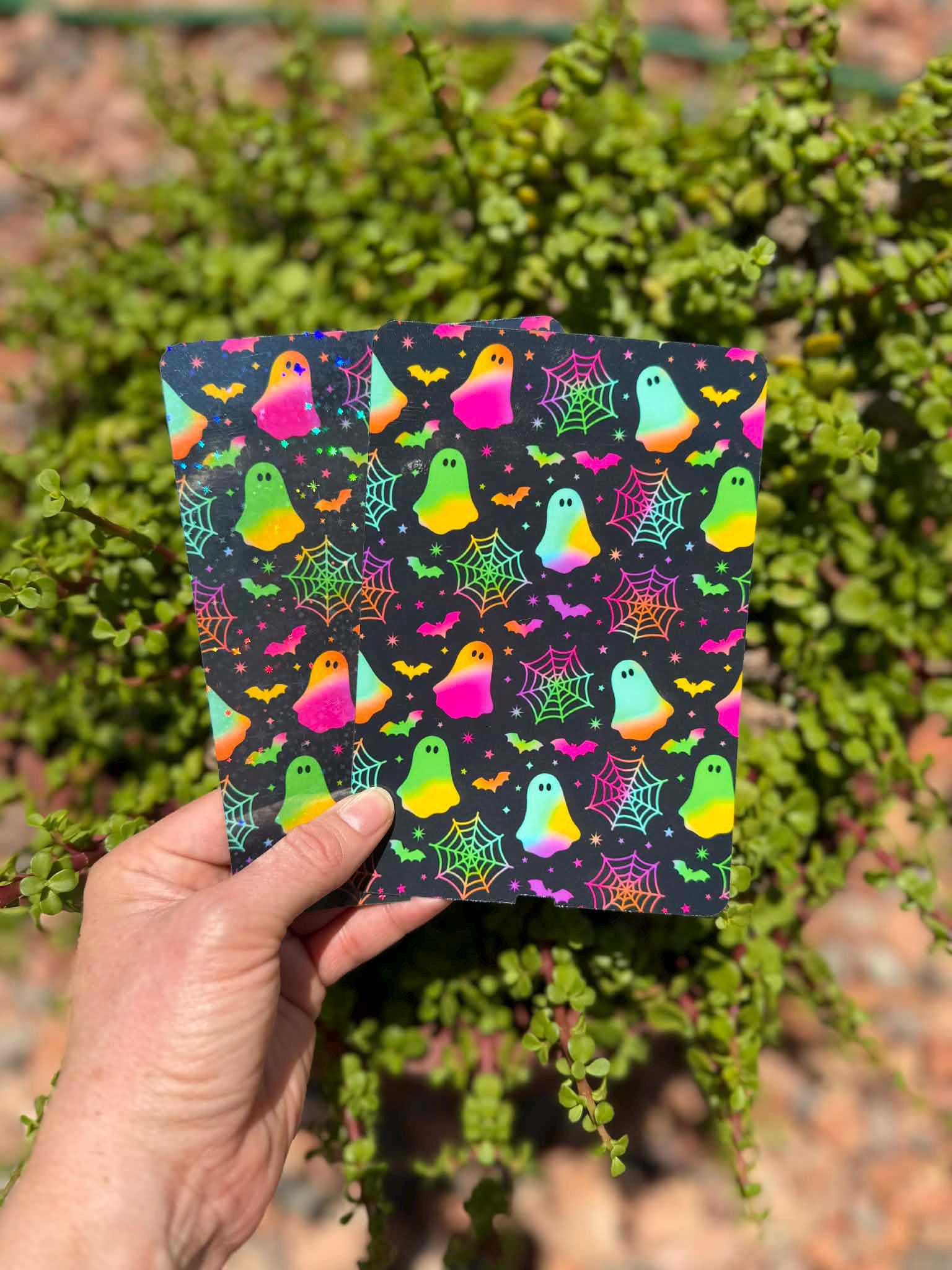 Neon Ghost Kindle Insert, Spooky Cute E-Reader Insert, Halloween Reading Accessory, Clear or Holographic Overlay, Bookish Gift