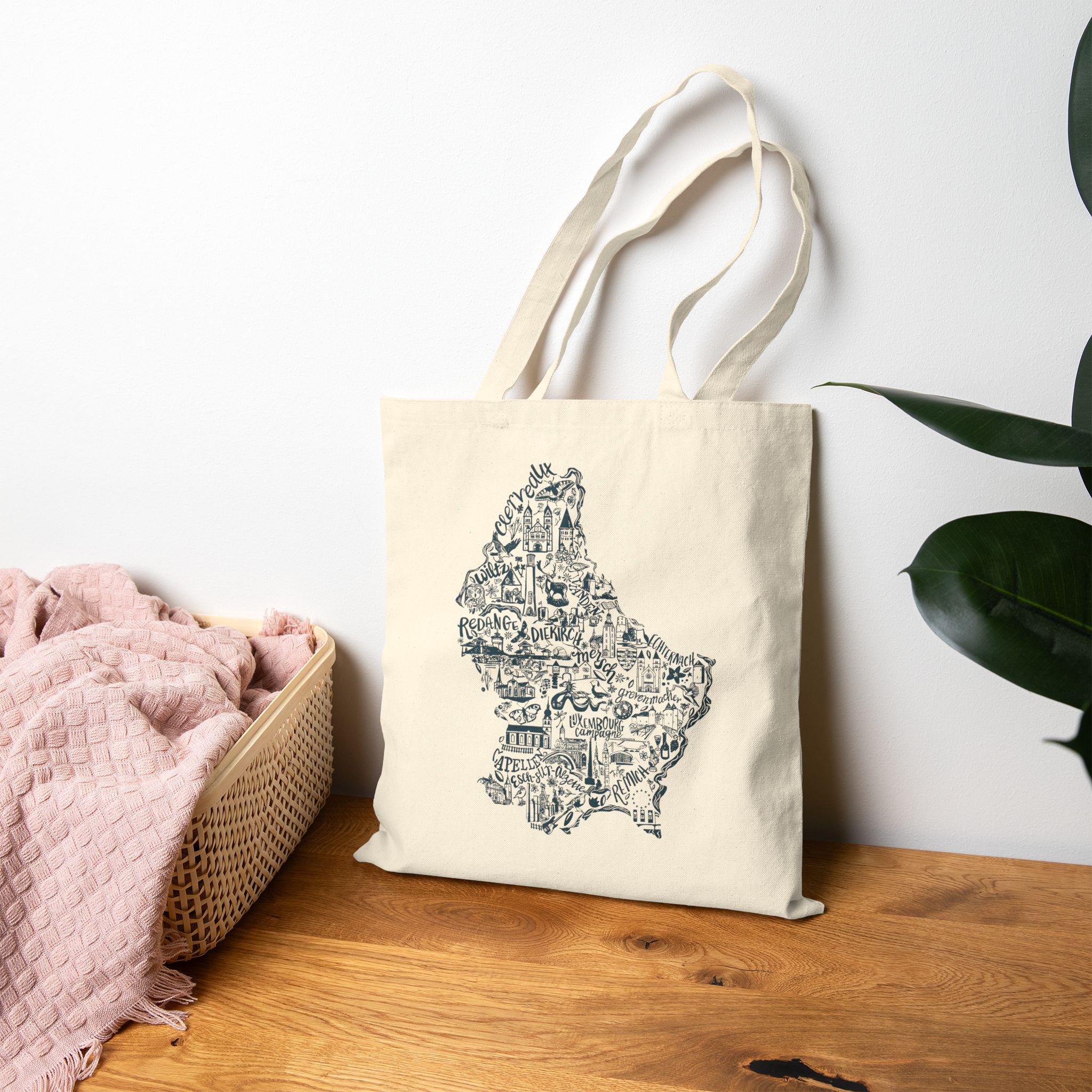 Luxembourg Map Illustration Tote bag | Country Landmark Doodle Canvas Tote