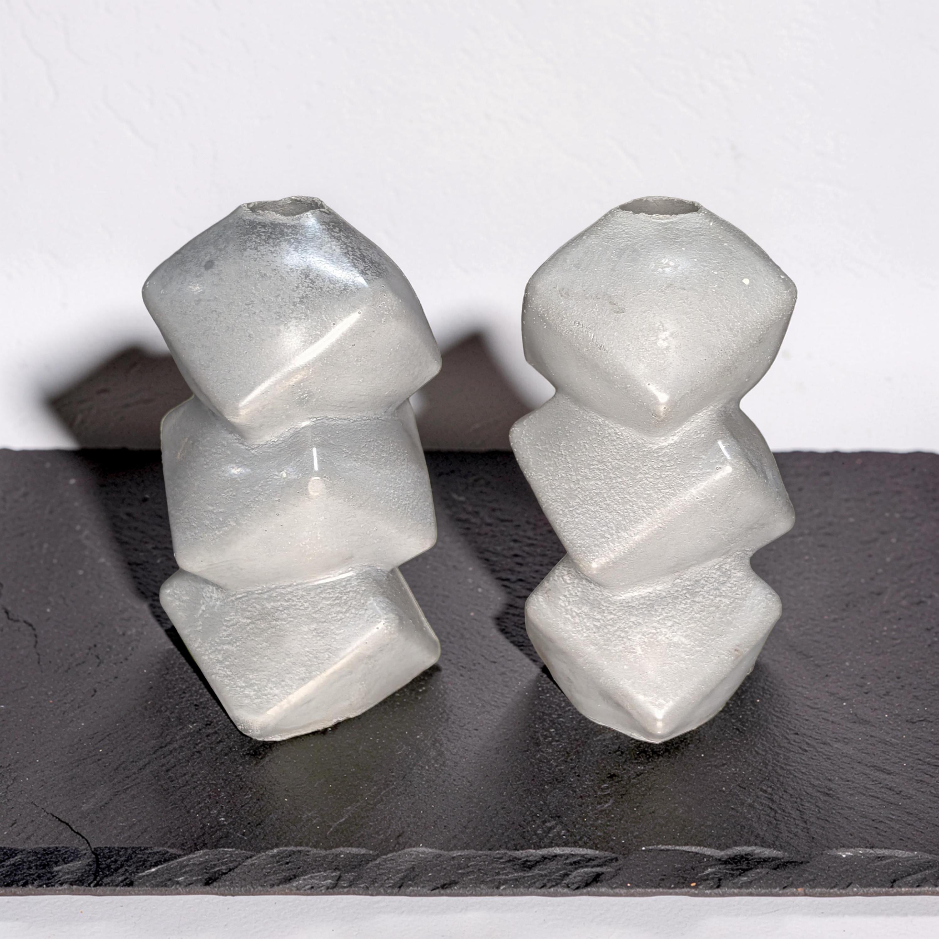 Geometric Concrete Vase, Modern Twisted Cube Bud Vase, Minimalist Brutalist Home Decor, Industrial Table Centerpiece, Single or Set of 2