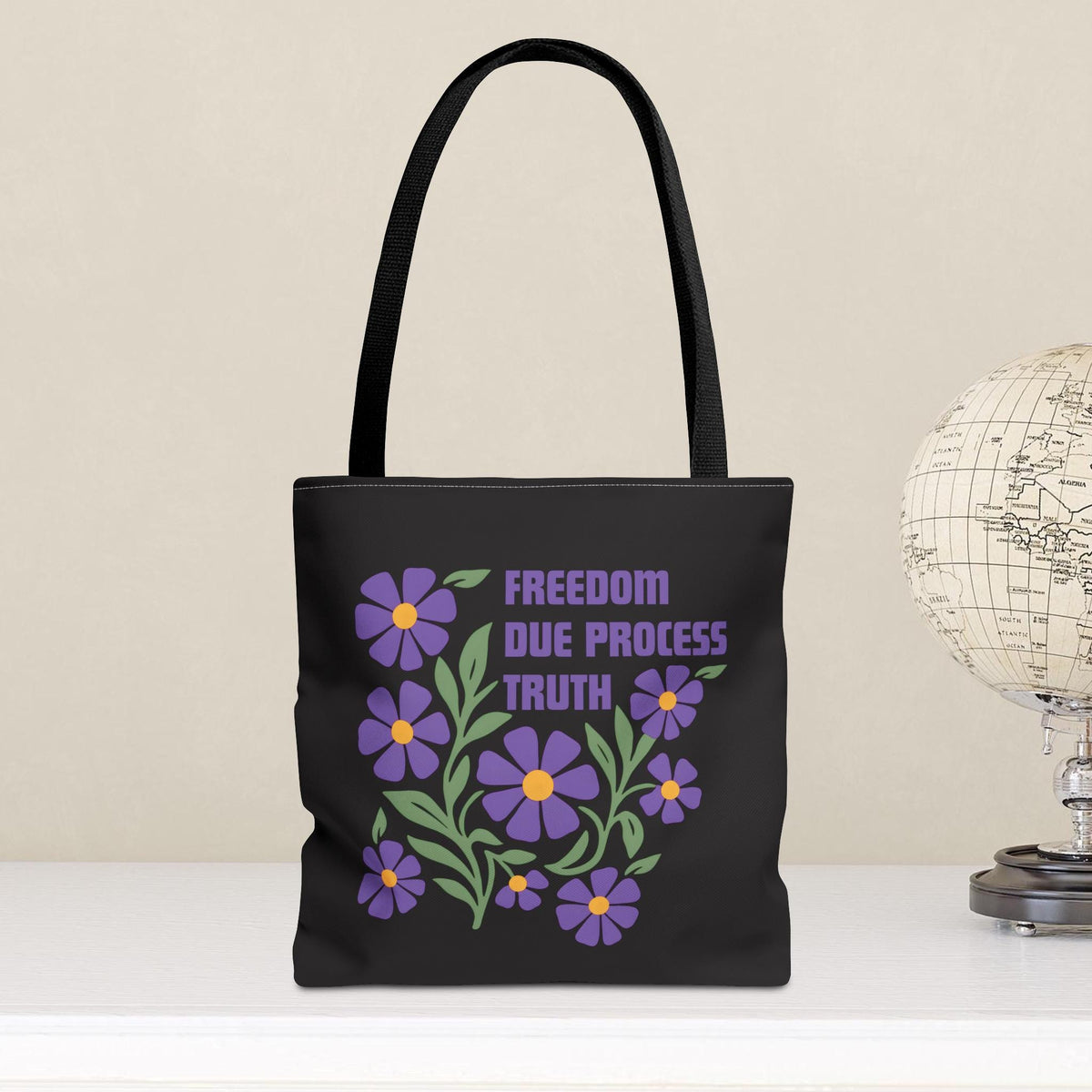 Subtle FDT Freedom Due Process Truth Tote Bag, Floral Social Justice Book Bag