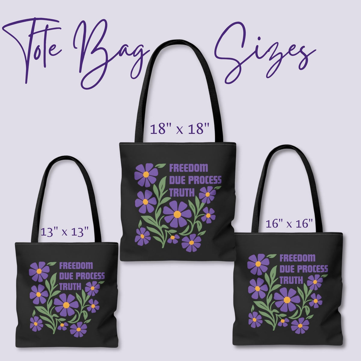 Subtle FDT Freedom Due Process Truth Tote Bag, Floral Social Justice Book Bag