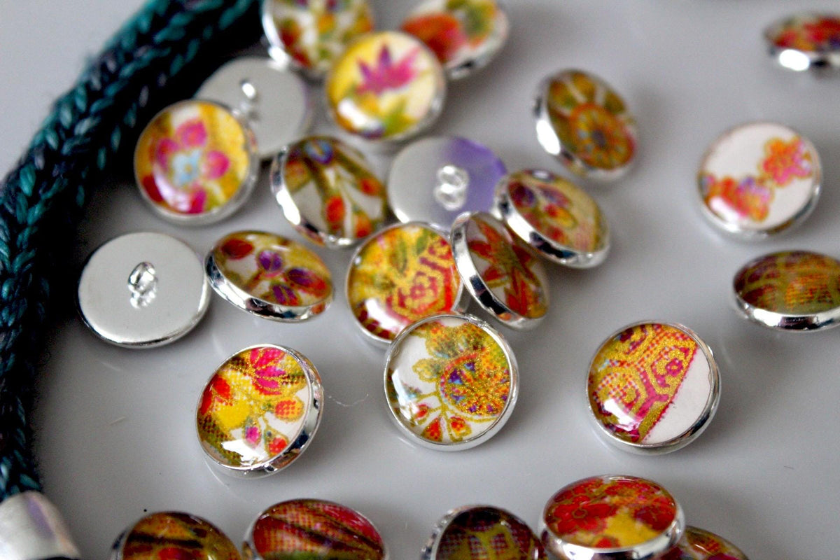 Small Round Buttons - Rich Florals and Fabric Patterns - 12mm / 1/2 inch