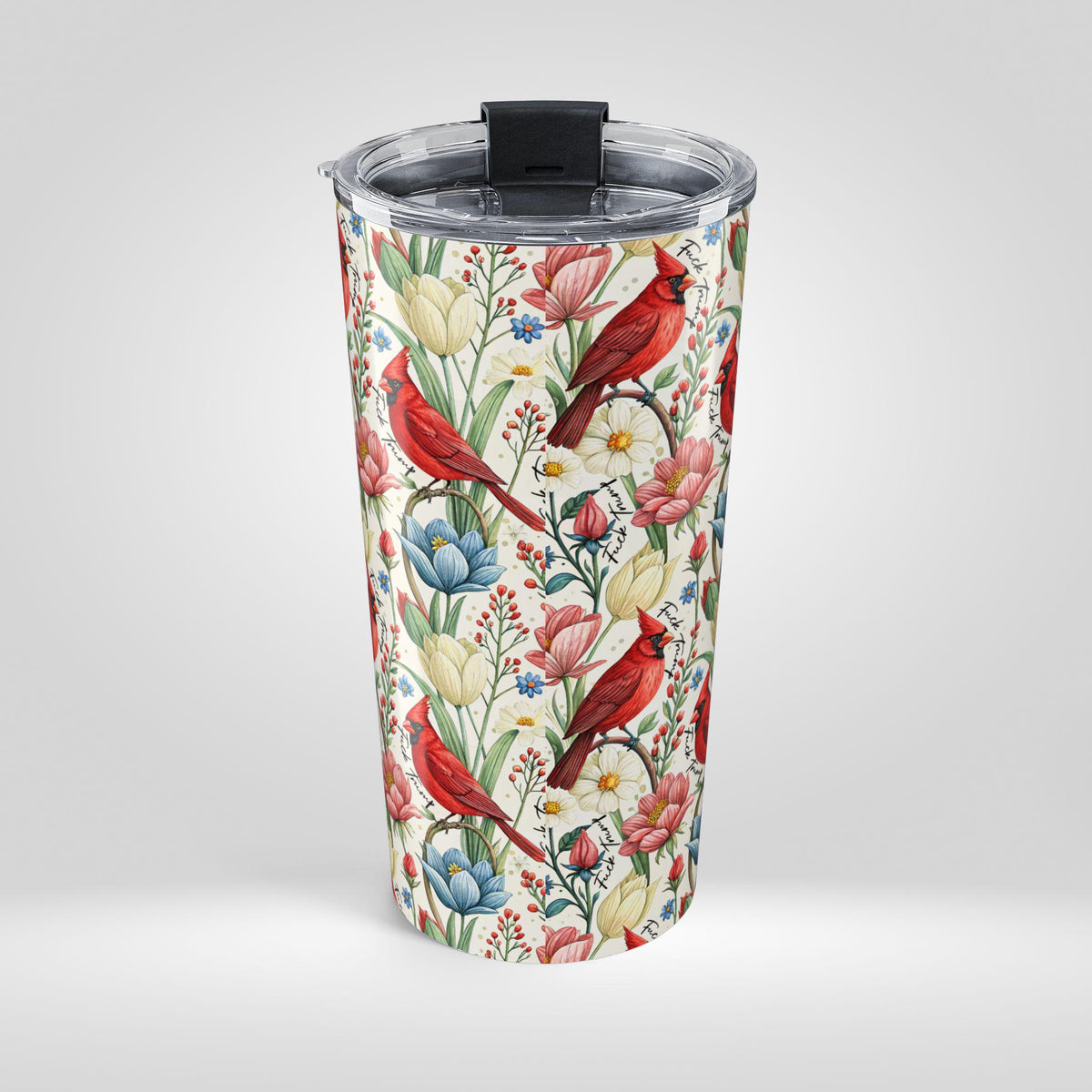 Subtle Anti Trump Cardinal Floral 20 oz Insulated Tumbler, Hidden F Trump Design, Skinny or Tapered Travel Cup