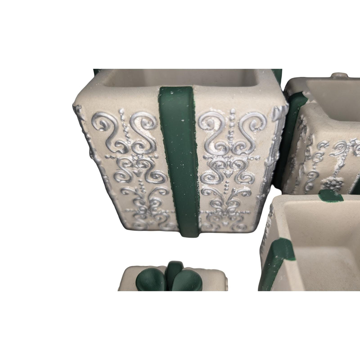 Concrete Stacked Present Tower Set (4-Piece) | Christmas Gift Box Candle Vessels | DIY Holiday Craft & Mantle Decor | Concrete Trinket Boxes