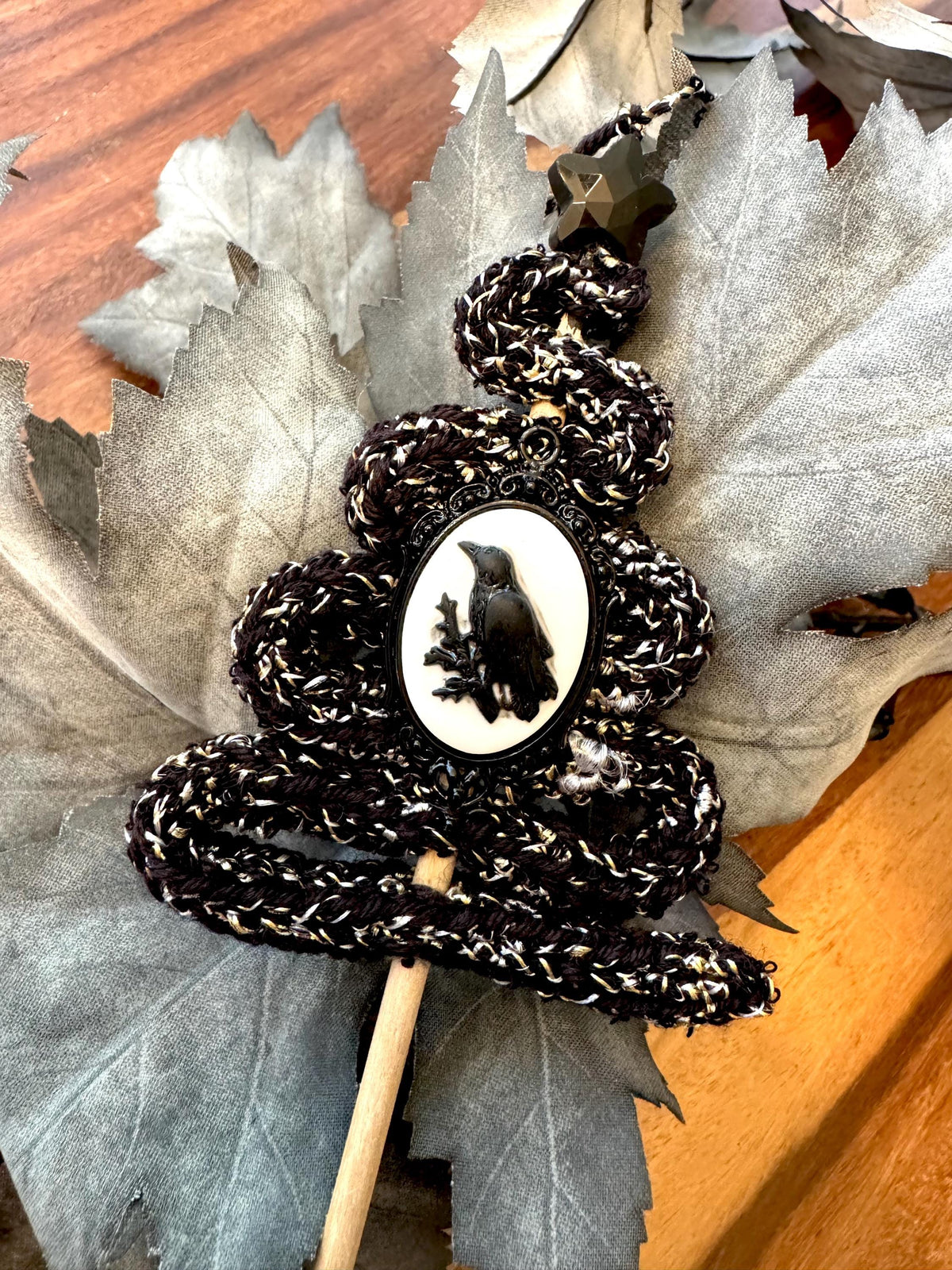 Gothic Crow Tree Ornament with Obsidian Star