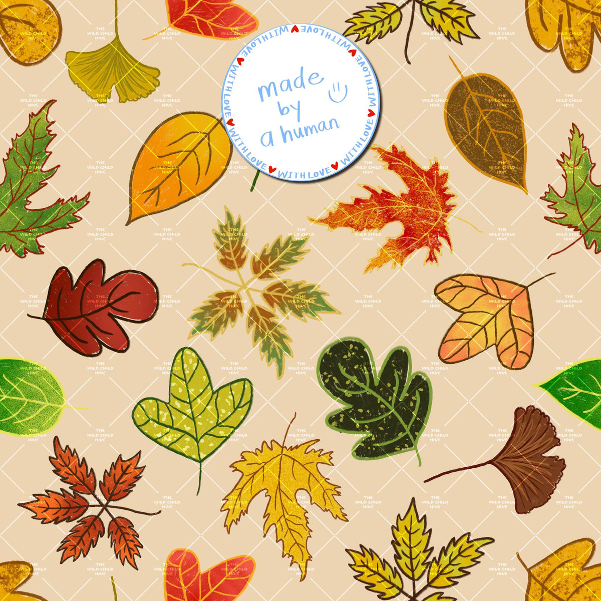 Six Fall Seamless Patterns Bundle, Autumn Leaves Fabric Sublimation, Commercial Use, Hand-Drawn Digital Paper