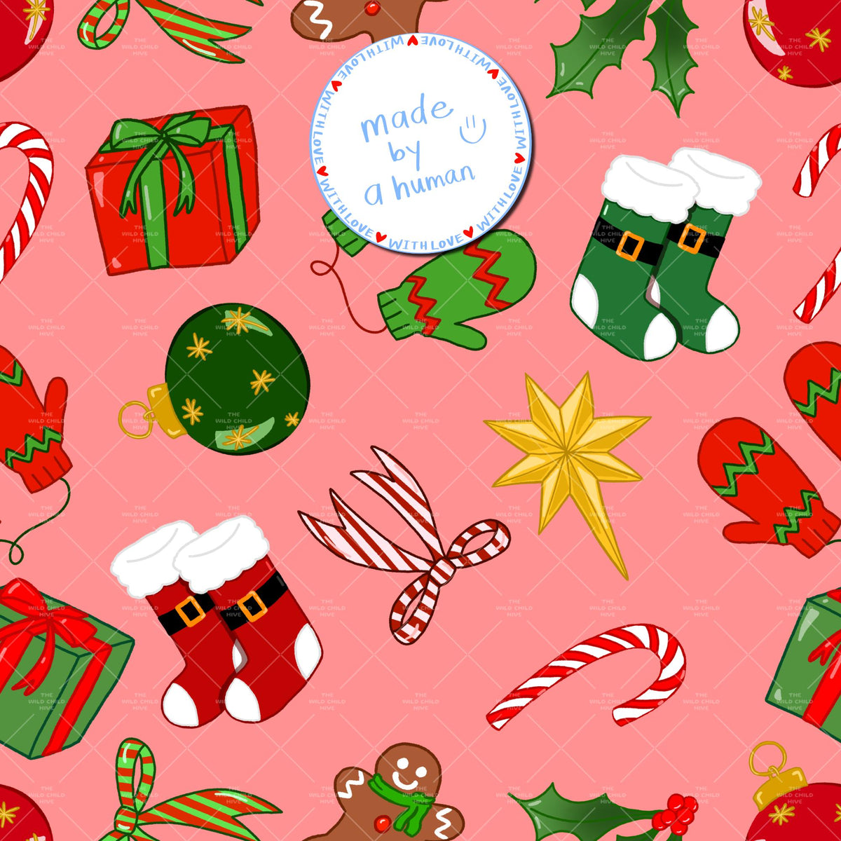 Preppy Christmas Seamless Pattern Ditzy Jolly Xmas Holiday Festive Fabric Sublimation Seasonal Commercial Use Hand-Drawn Digital Paper