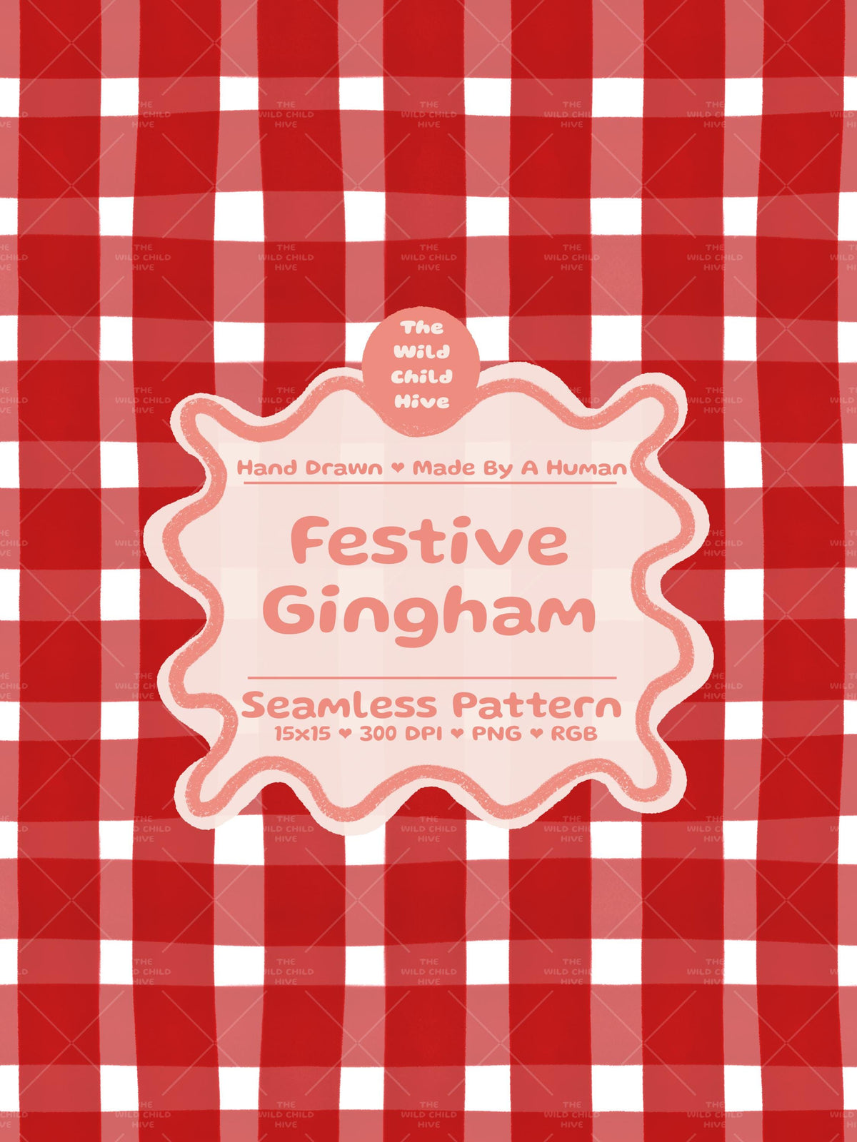 Ditzy Festive Gingham Seamless Pattern Xmas Holiday Fabric Sublimation Christmas Seasonal Commercial Use Hand-Drawn Digital Paper