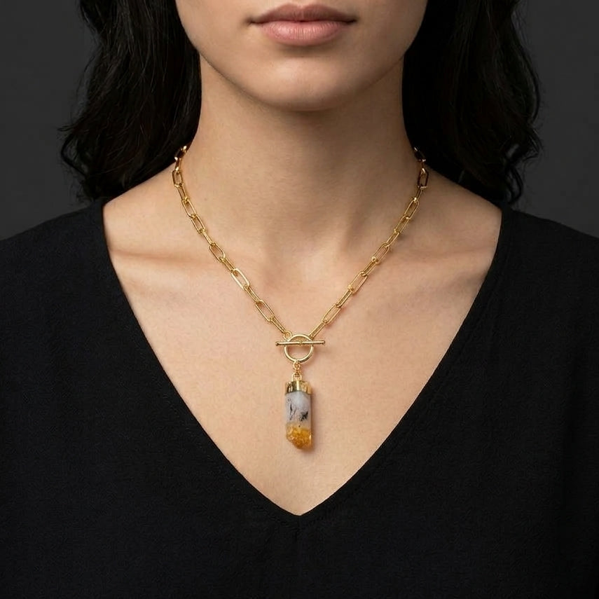 Gold Citrine Pendulum Necklace