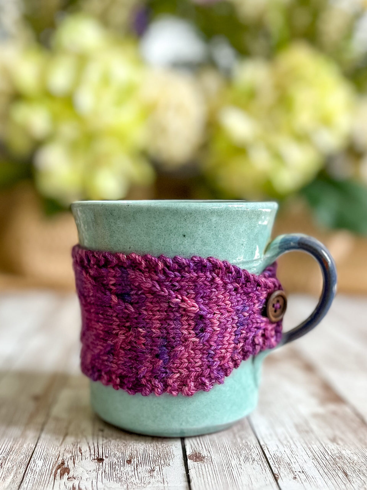 Hand-dyed merino mug cozy