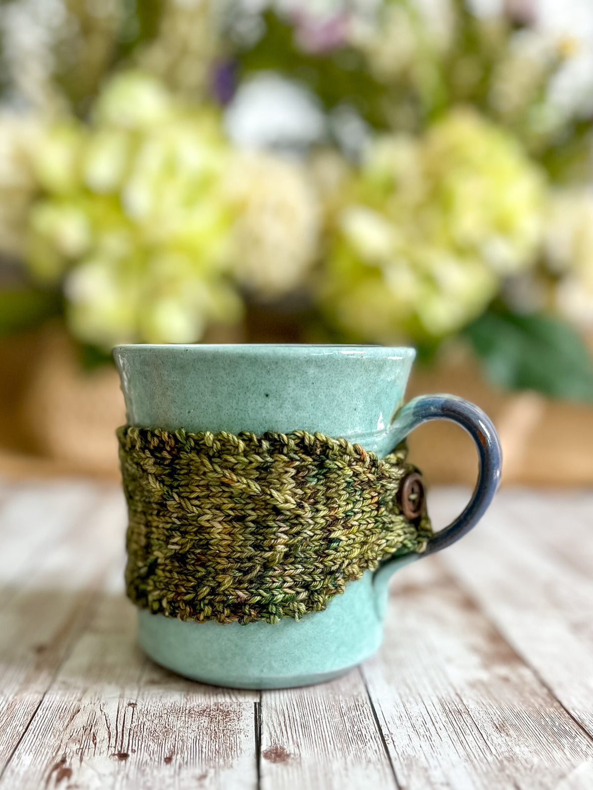 Hand-dyed merino mug cozy