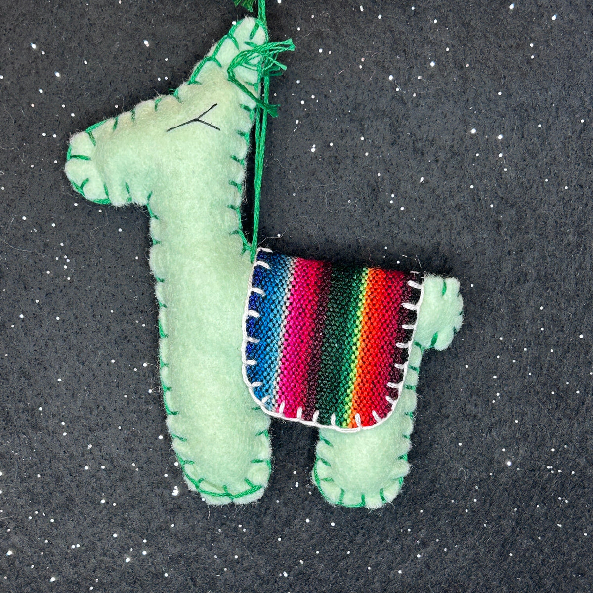 Limited Edition Felt Llama Ornament - pastel green with Aguayo blanket