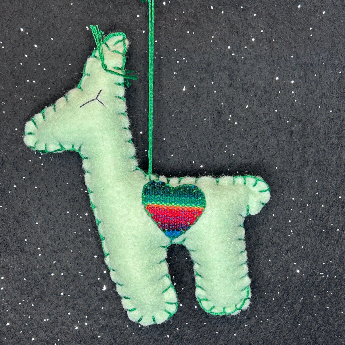 Limited Edition Felt Llama Ornament - pastel green with Aguayo heart