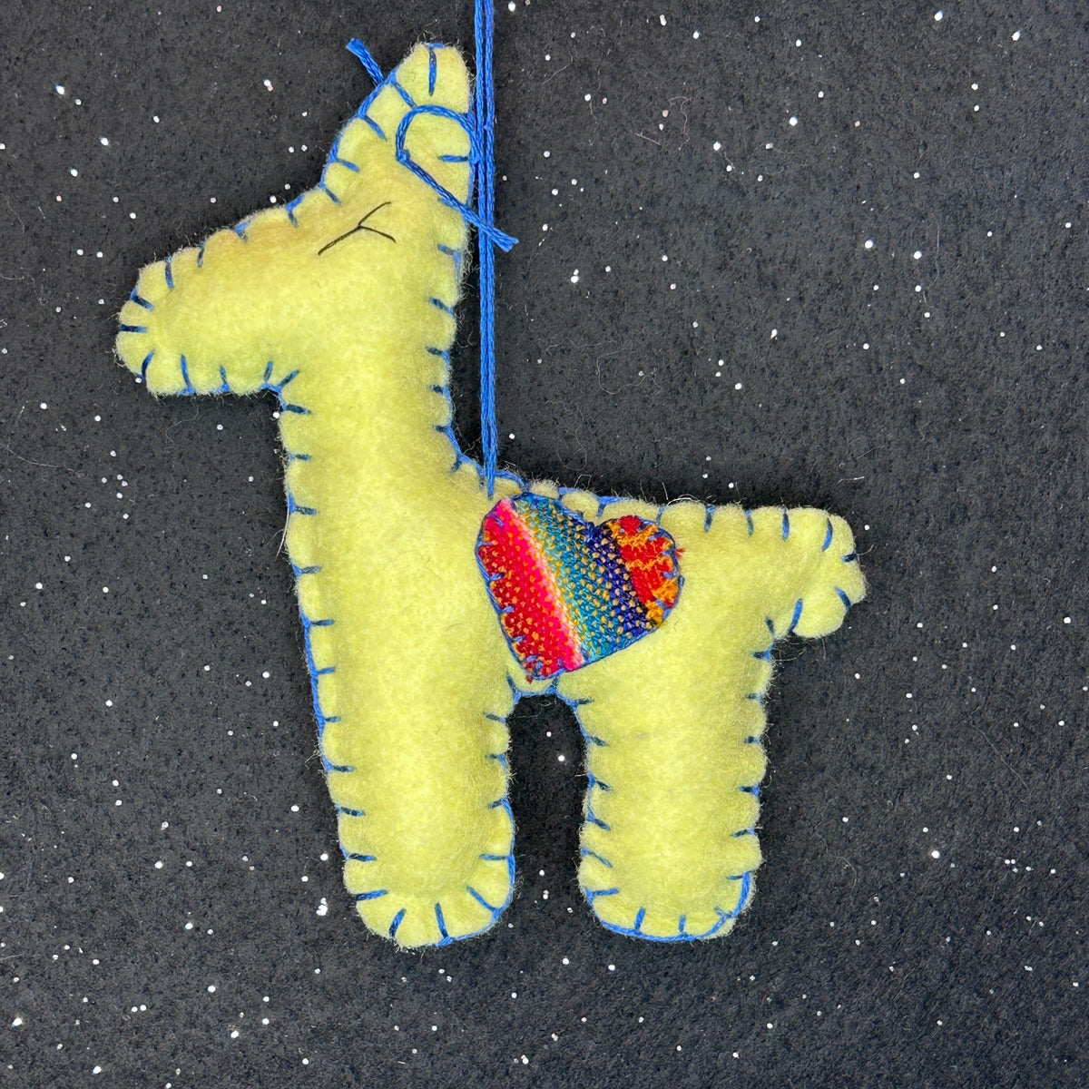 Limited Edition Felt Llama Ornament - pastel yellow with Aguayo heart