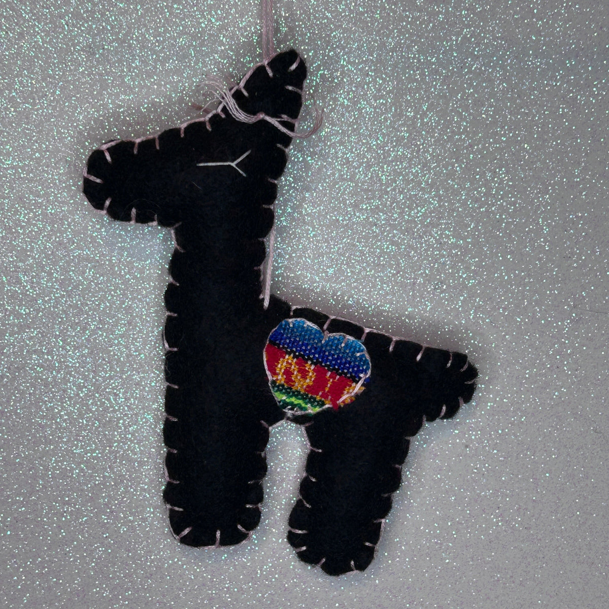 Adorable Felt Llama Ornament - black with Aguayo heart