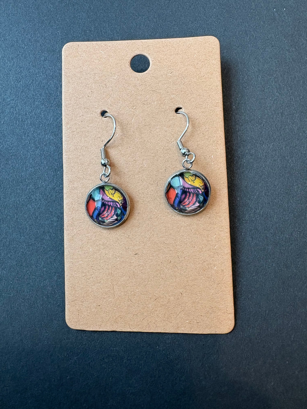 Dangly Stainless Steel Earrings multicolor abstract design