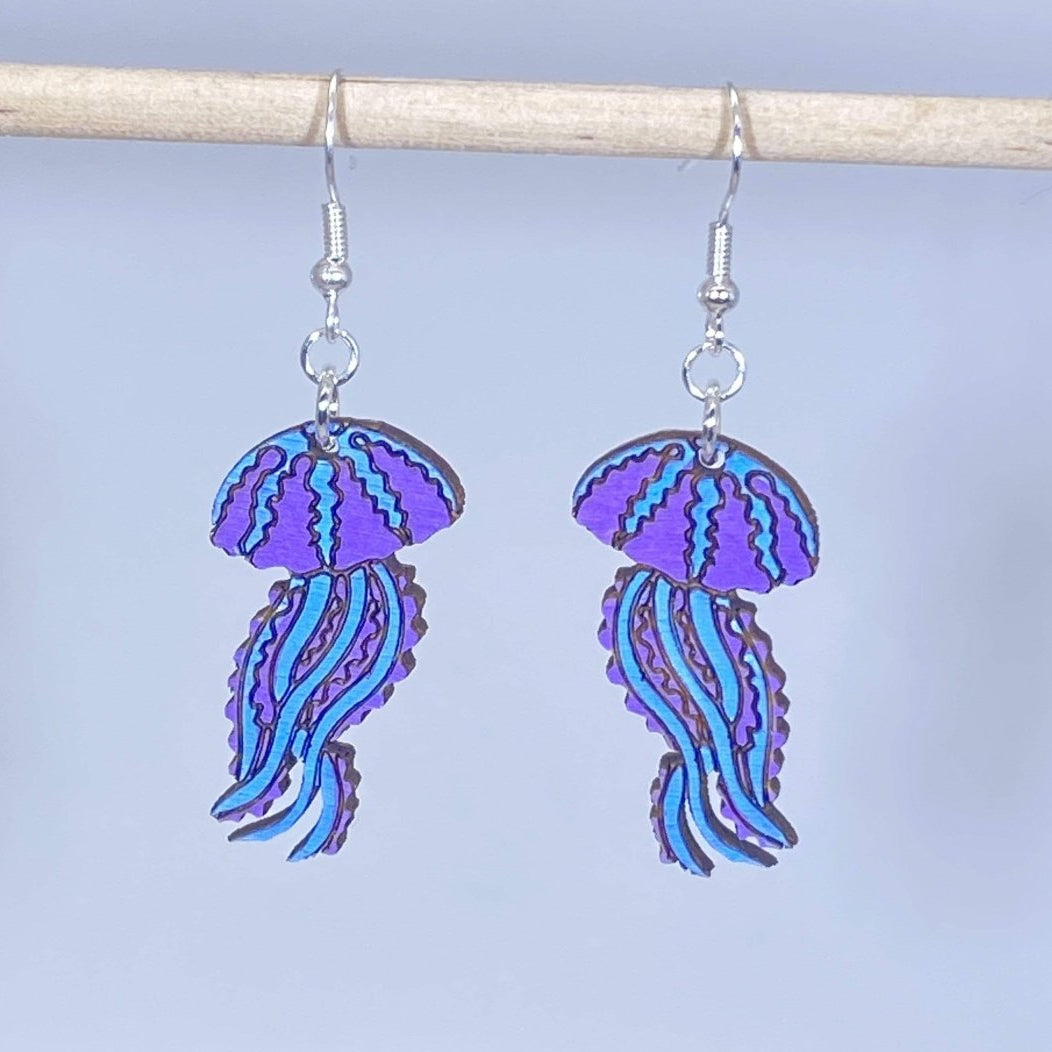 Jellyfish Wooden Dangle Earrings - - Cate&