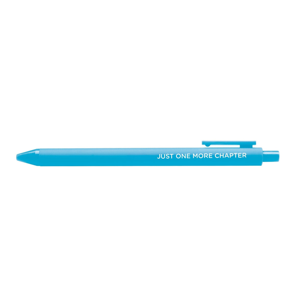 Just One More Chapter pen — bright blue barrel bookish gel pen for book lovers by MangoIllustrated