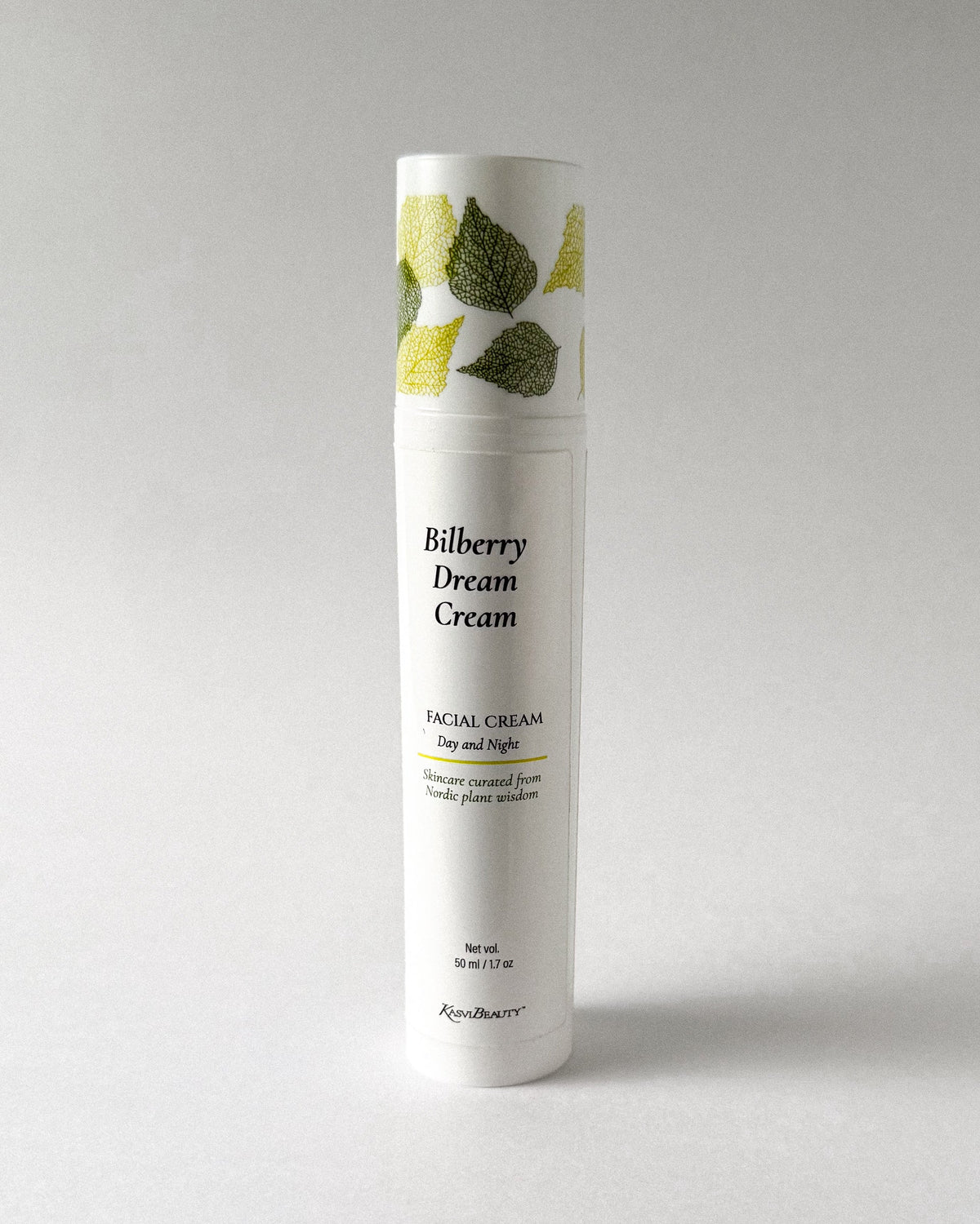 Bilberry Dream Cream bottle on a light gray background