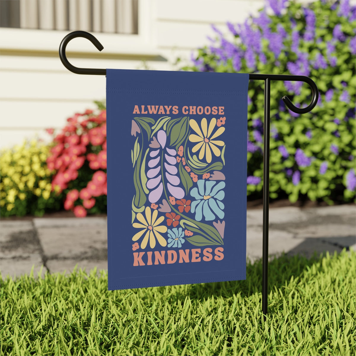 Garden flag with floral design and &