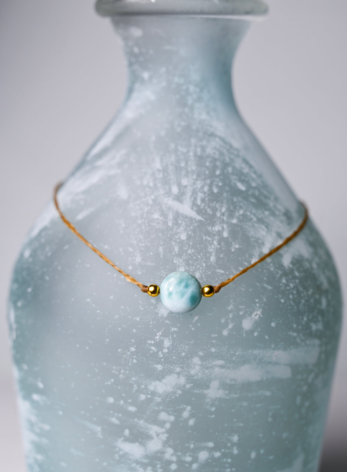 Larimar Coin Choker, 14k Gold, Braided Cord, Boho Beach Necklace