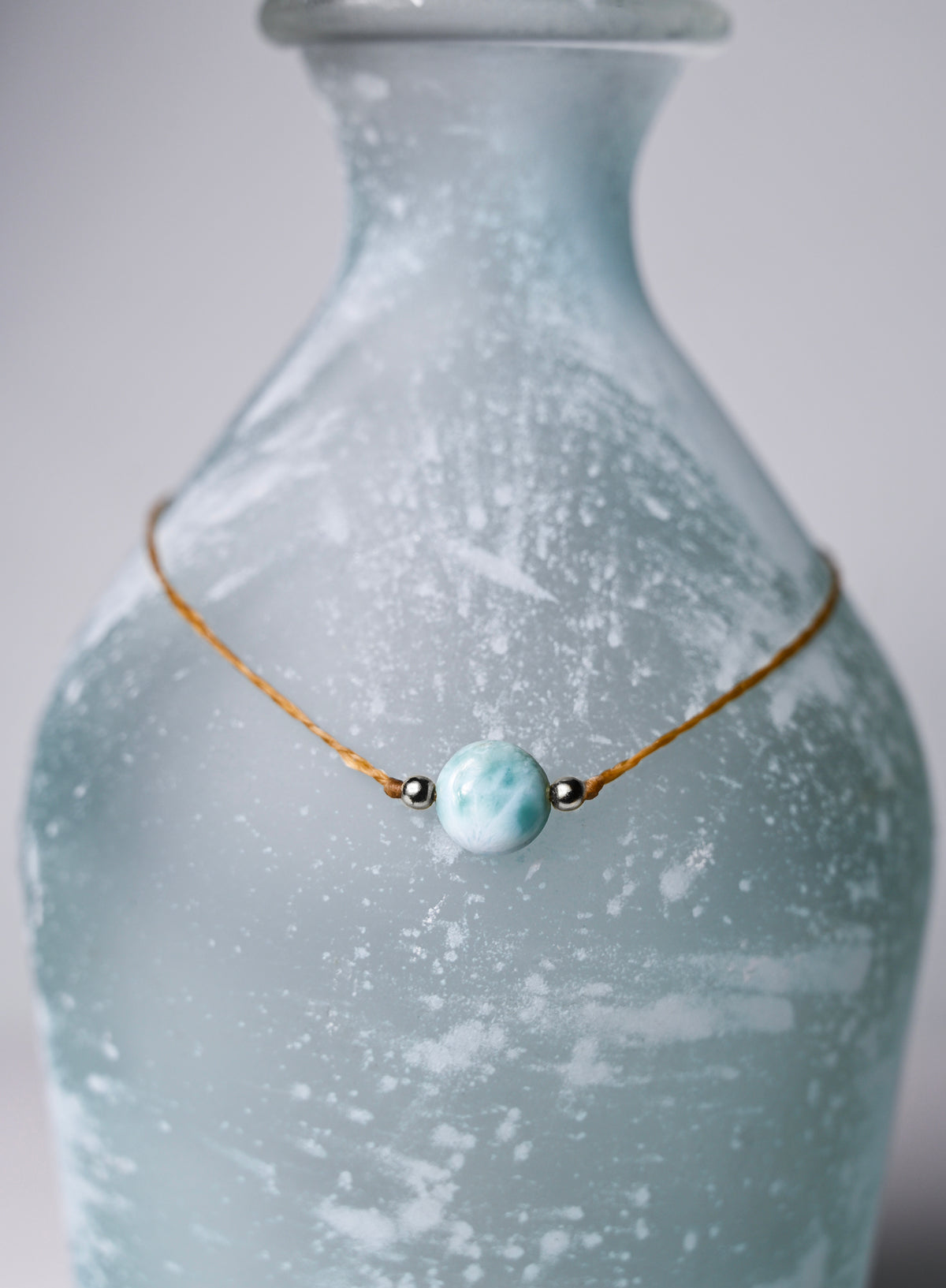 Larimar Coin Choker, 14k Gold, Braided Cord, Boho Beach Necklace