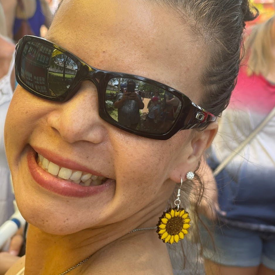 Large Kansas Sunflower Dangle Earrings - - Cate&