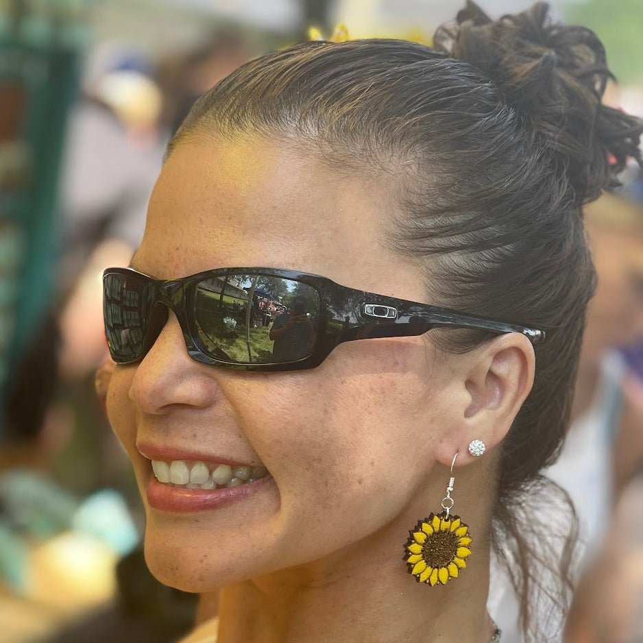 Large Kansas Sunflower Dangle Earrings - - Cate&