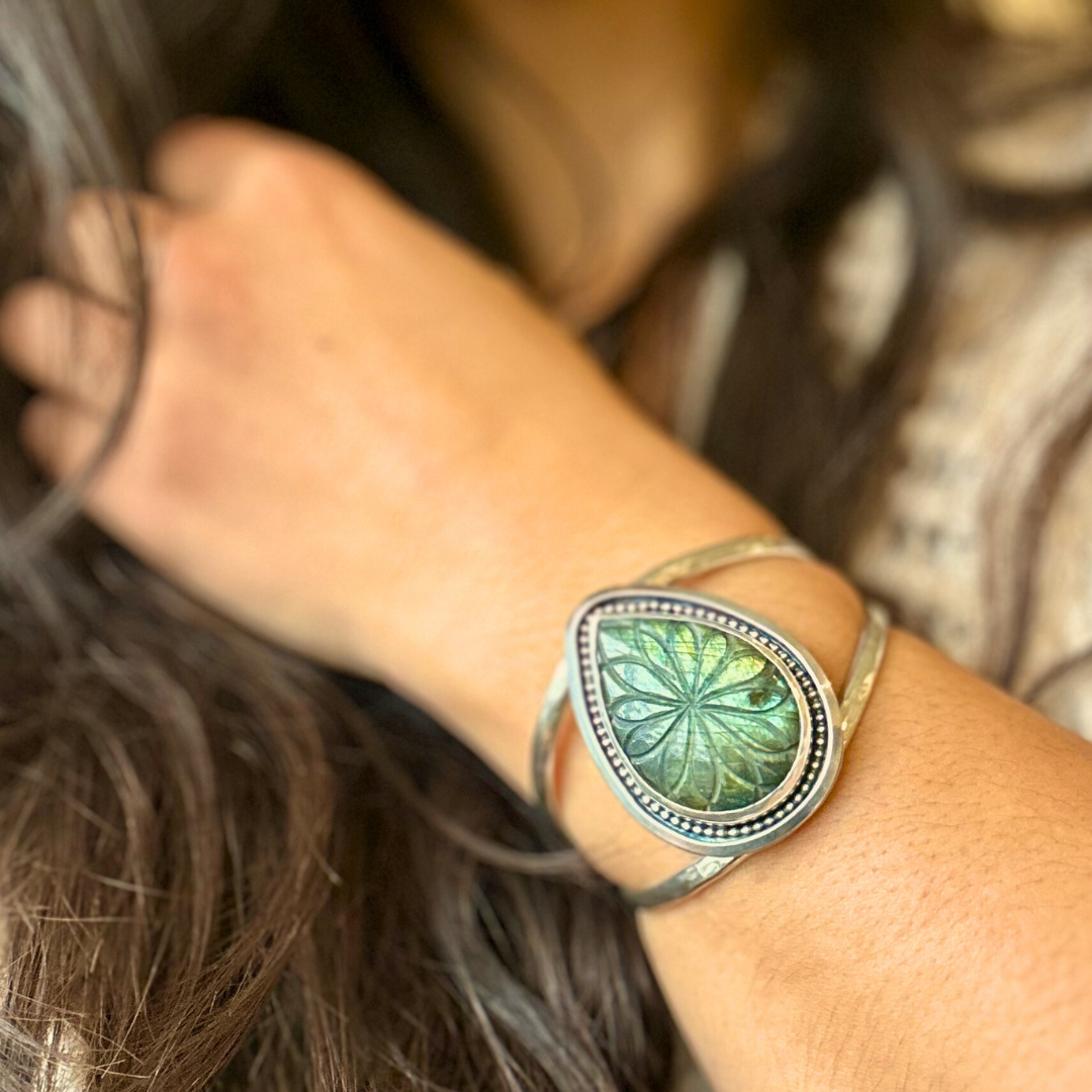 Carved Labradorite Sterling Silver Cuff