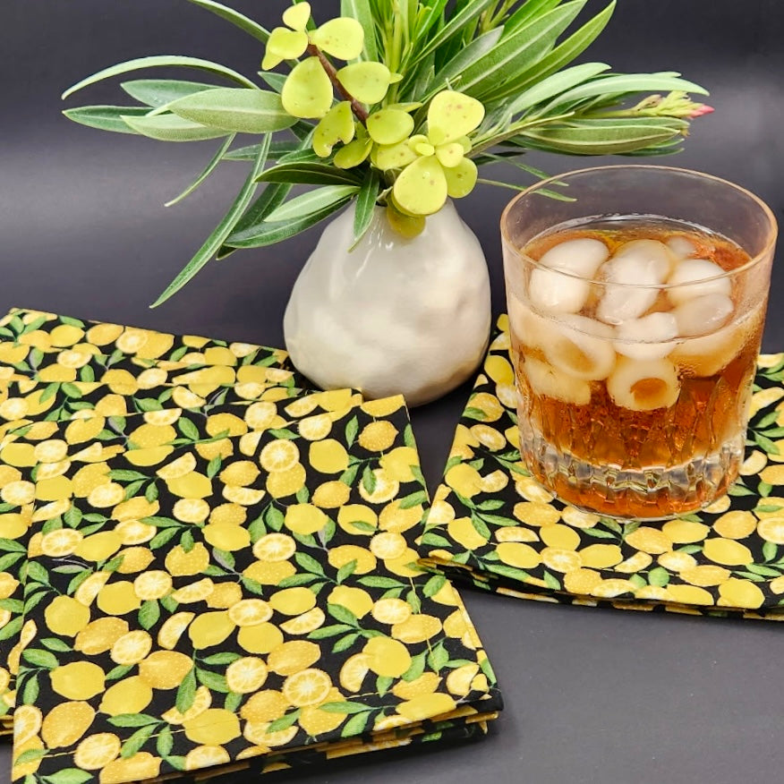 Cocktail Napkins - 100% Cotton - Set of 6 - Lemons