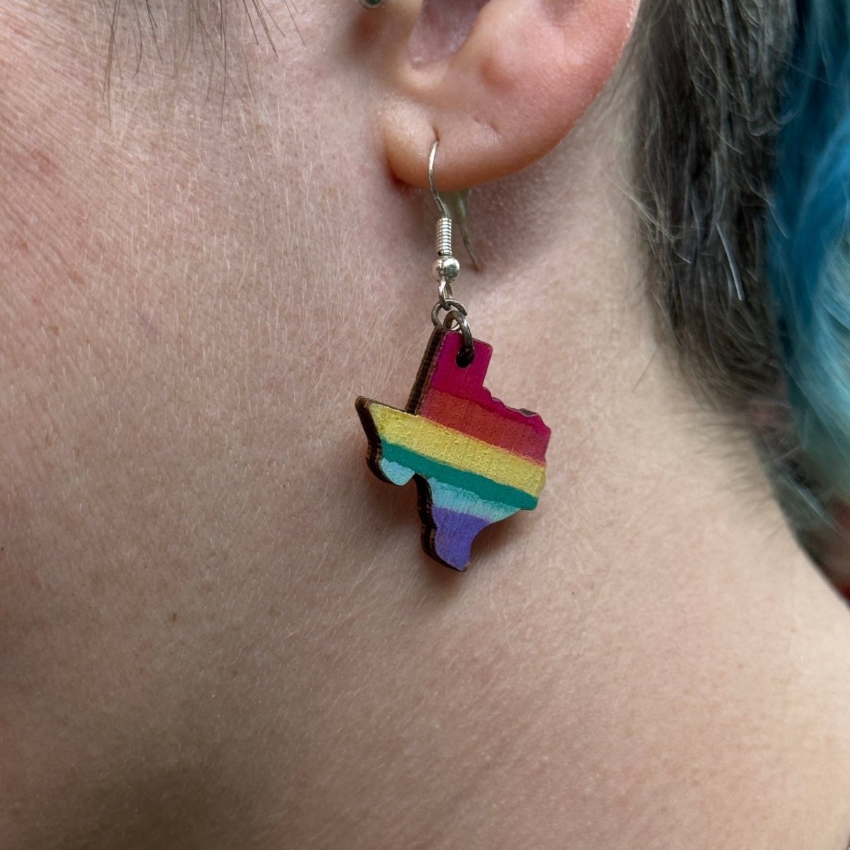 LGBTQIA+ Texas Pride Wooden Dangle Earrings - Cate&