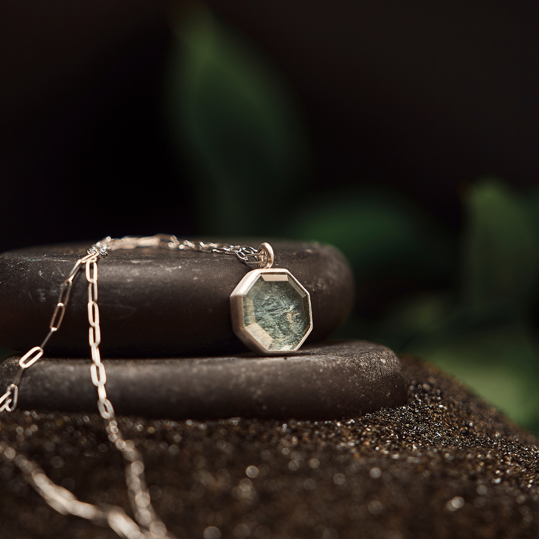 Sterling Silver & Light Blue Octagon Pendant
