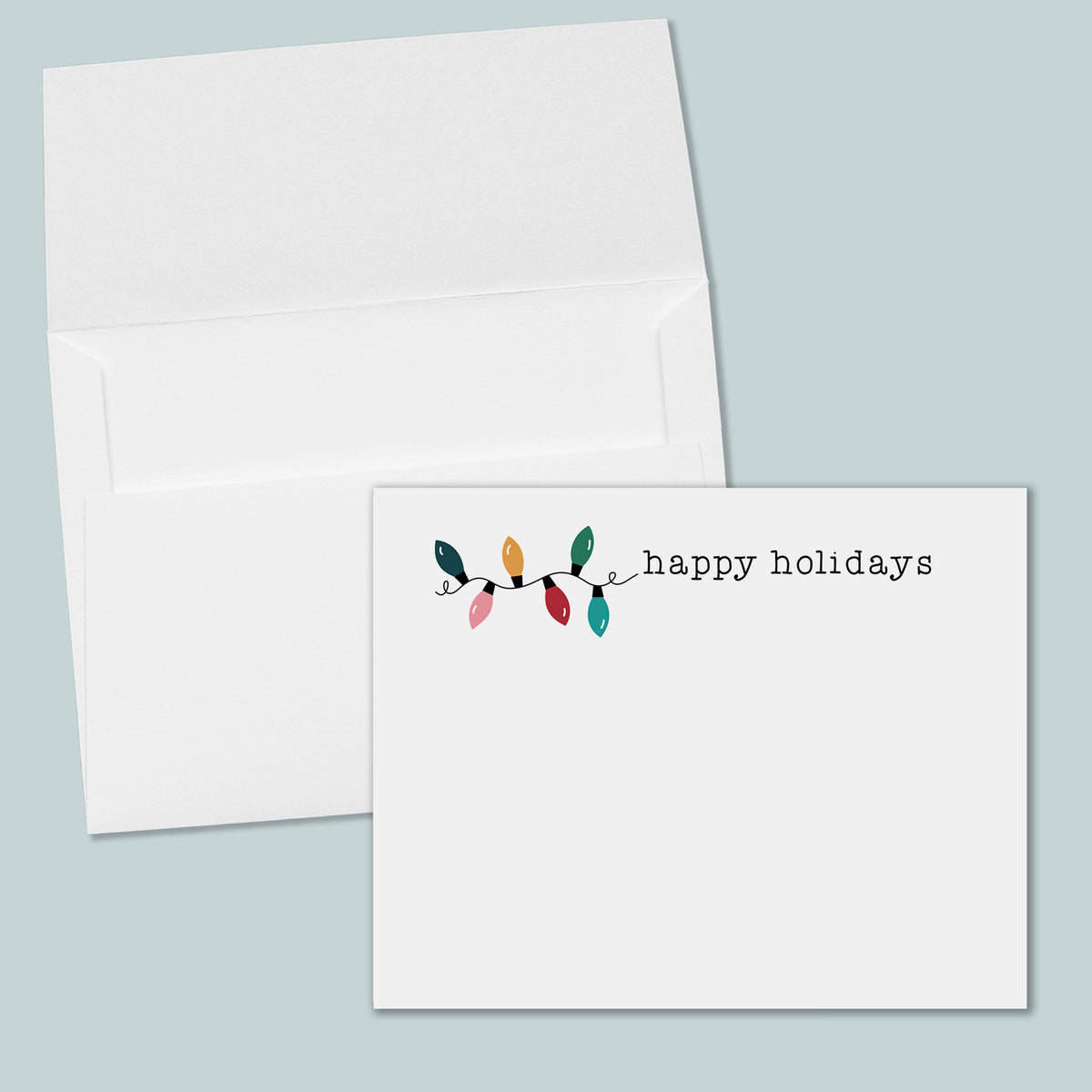 Colorful Holiday String Lights Flat Note Cards - Box of 12