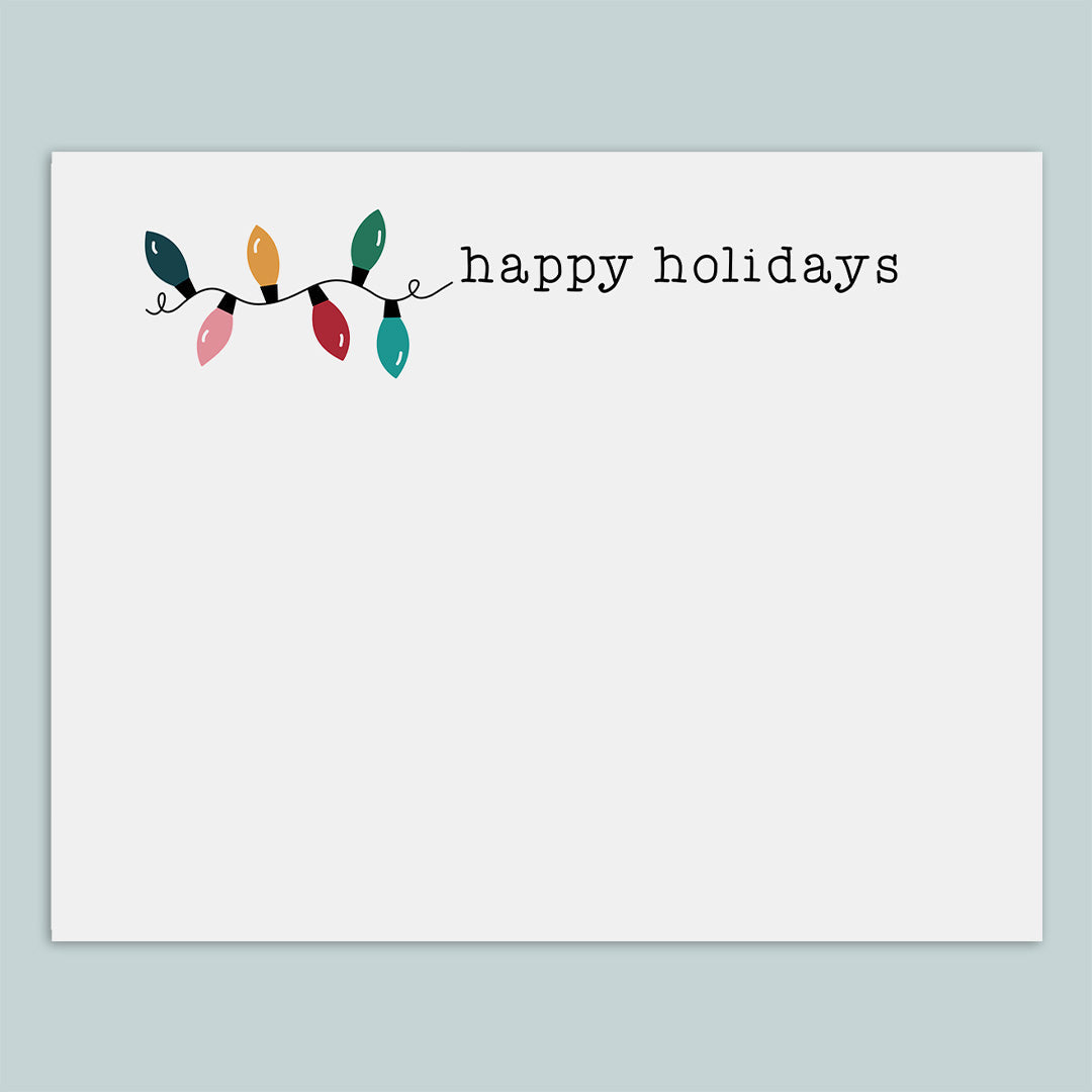Colorful Holiday String Lights Flat Note Cards - Box of 12