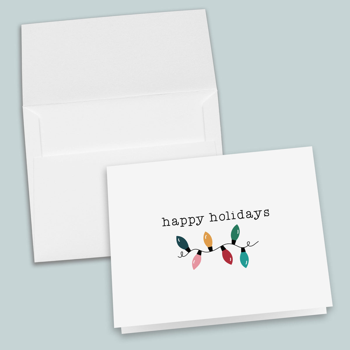 Colorful Holiday String Lights Folded Note Cards - Box of 8