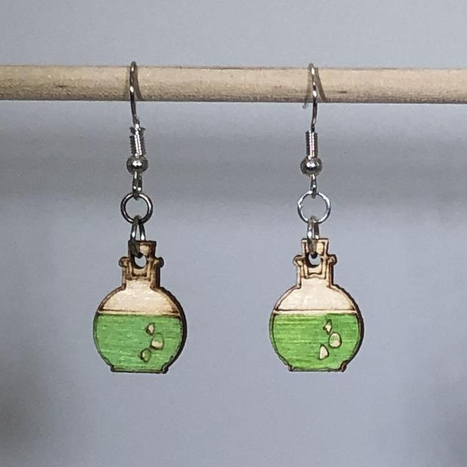 Mad Scientist Potion Bottle Dangle Earrings - Green Dangle - Cate&