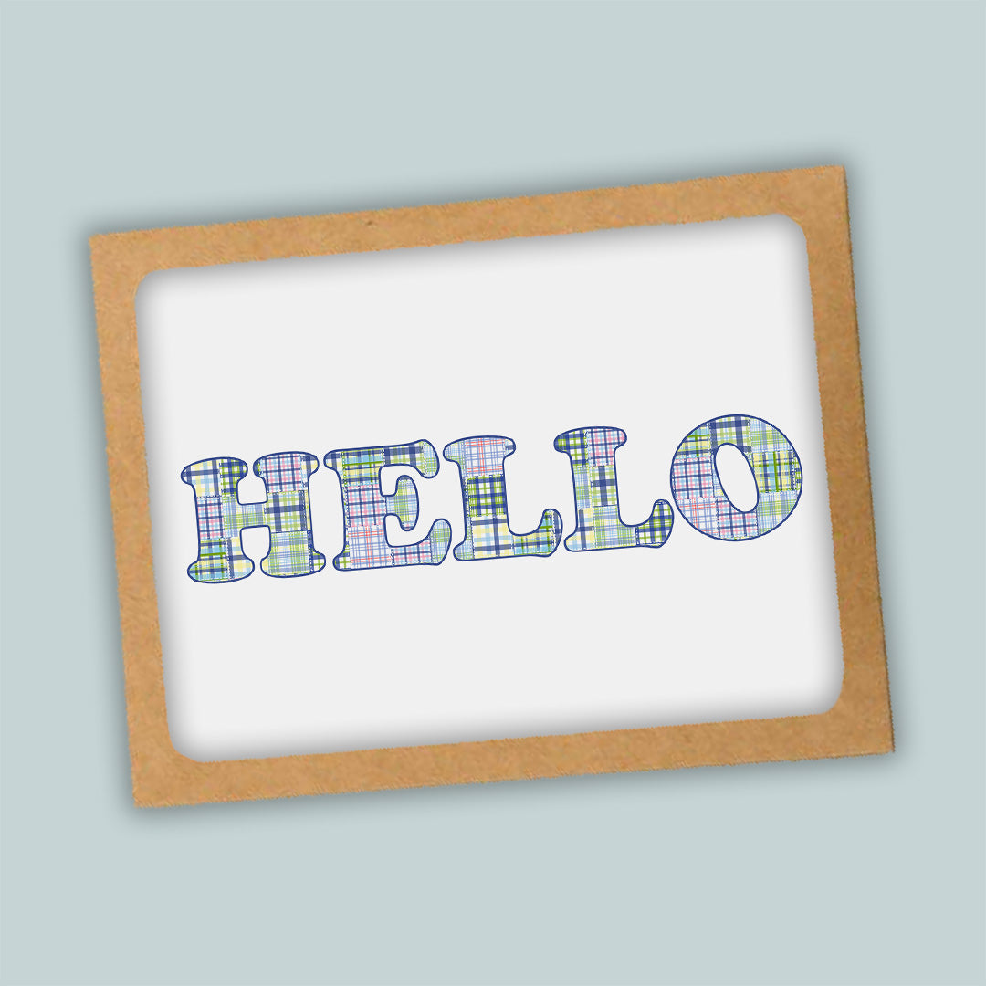 Madras Plaid Folded Note Cards, Blue and Green - Box of 8