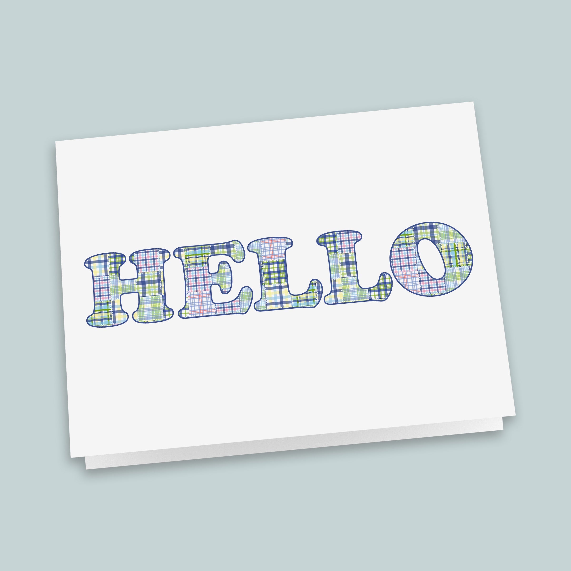 Madras Plaid Folded Note Cards, Blue and Green - Box of 8