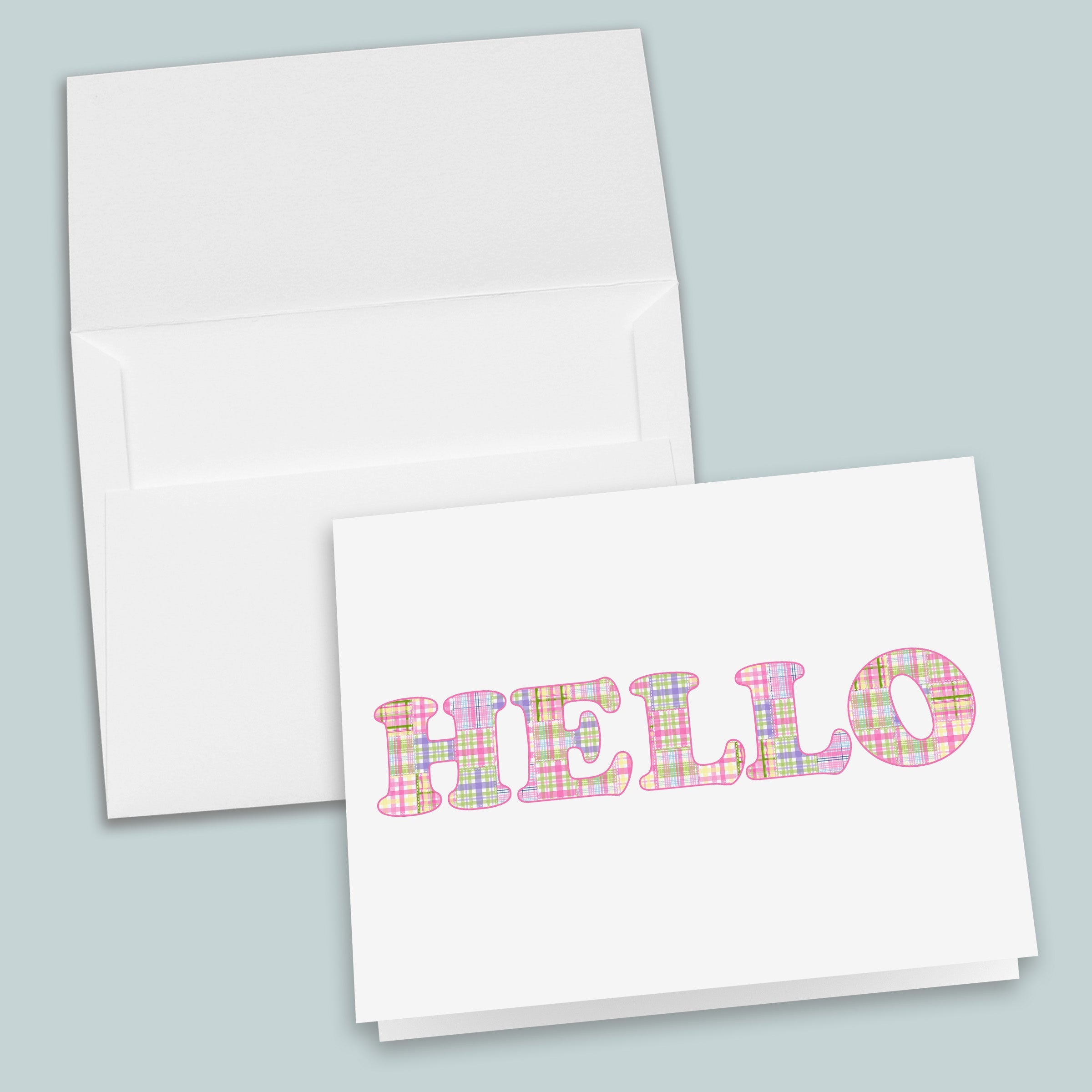 Madras Plaid Folded Note Cards, Pink and Purple - Box of 8