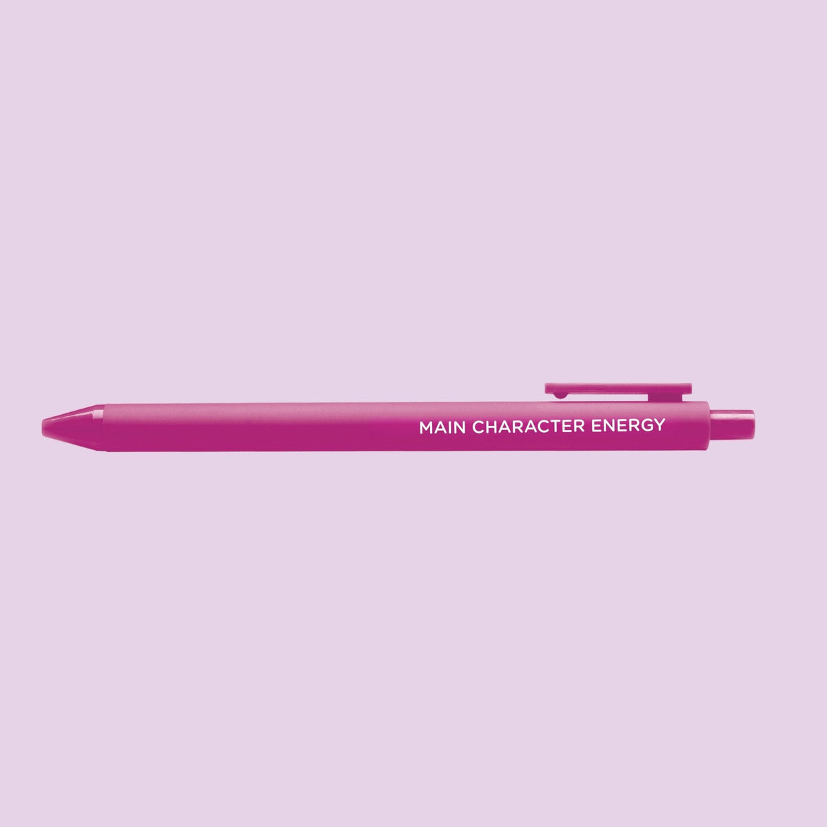 Main Character Energy pen detail — pink barrel book lover pen by MangoIllustrated
