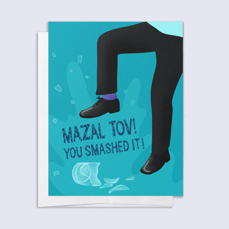 Greeting card with legs in black shoes and text &