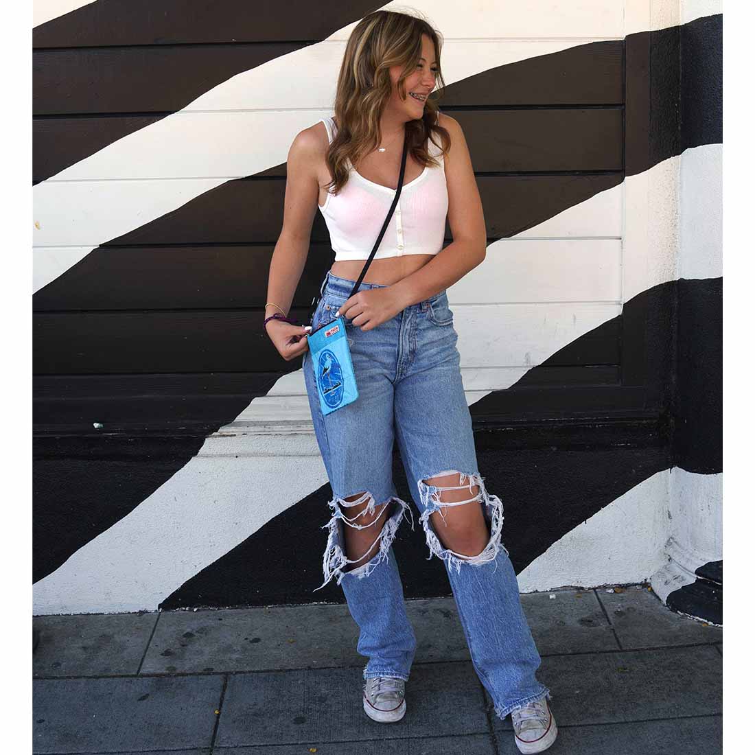 recycled phone sling bag - blue