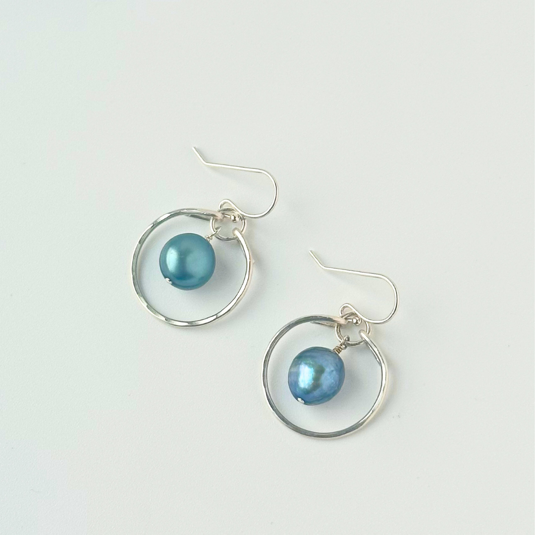 Blue Pearl Mini Hoops