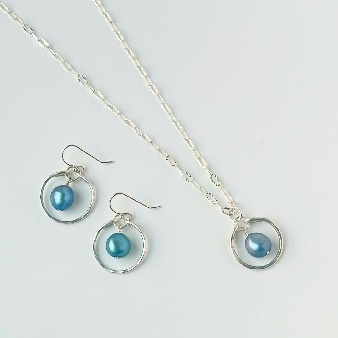 Blue Pearl Mini Hoops