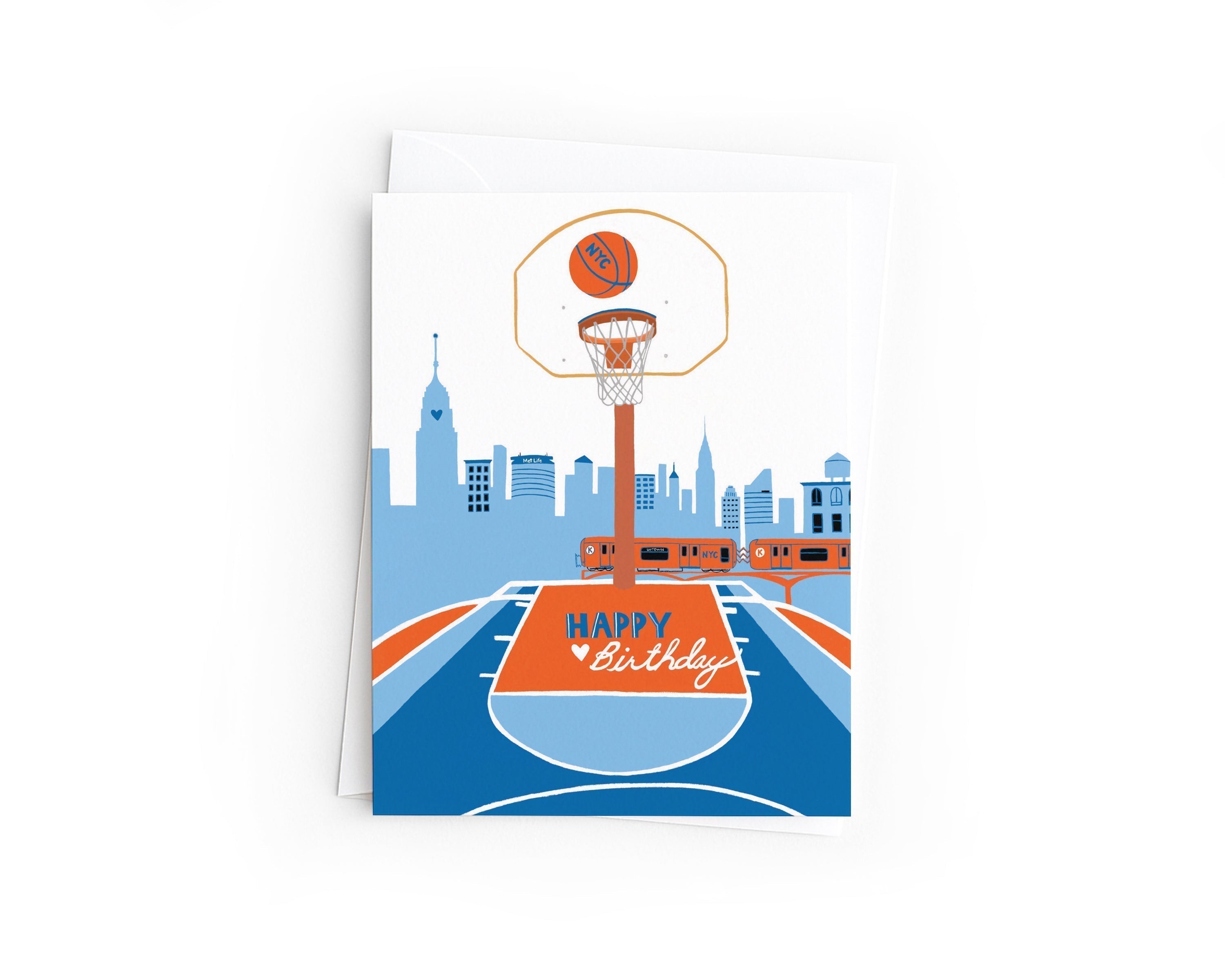 New York Birthday Card | NYC Basketball | Hand-Drawn Skyline Subway Greeting