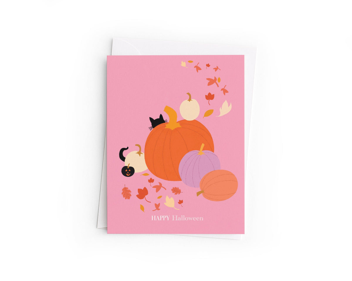 Halloween Card | Black Cat and Pumpkin Card | Cute Cat Halloween Card