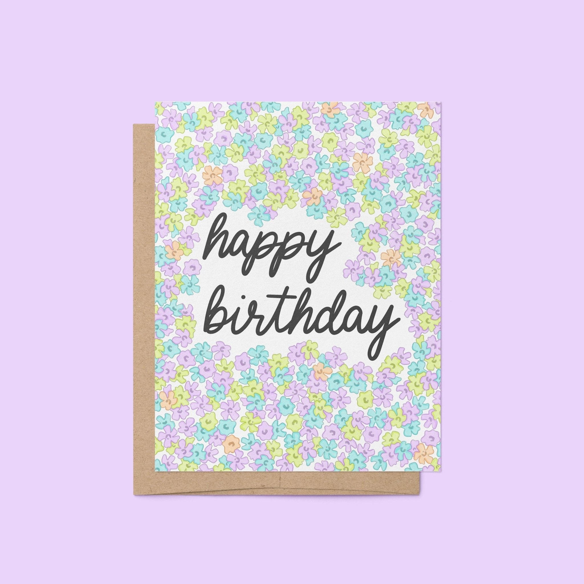 Neon Florals Birthday Card - MangoIllustrated - Greeting Cards