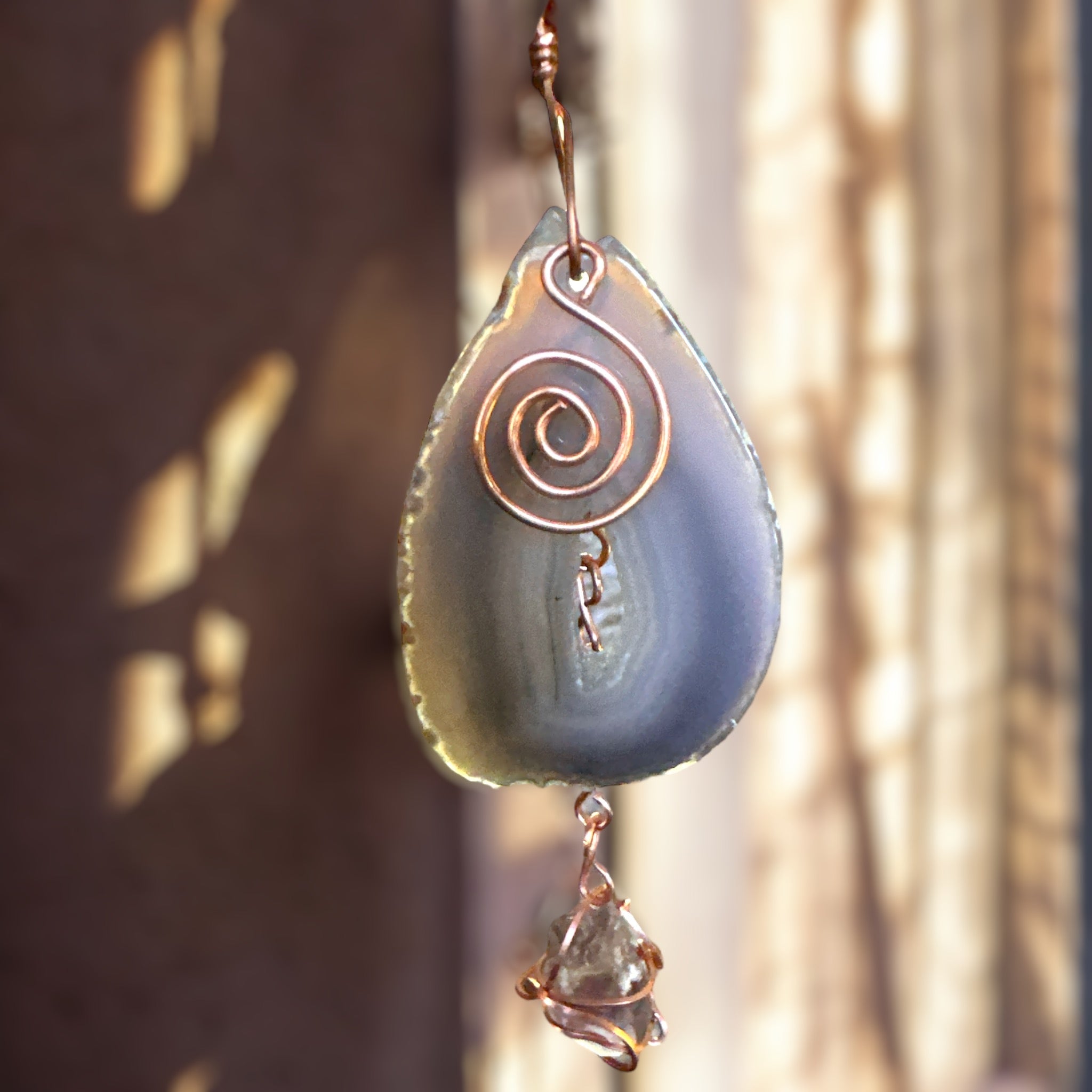 Crystals “Suncatcher”, Copper wrapped Crystals & Agate Hangings