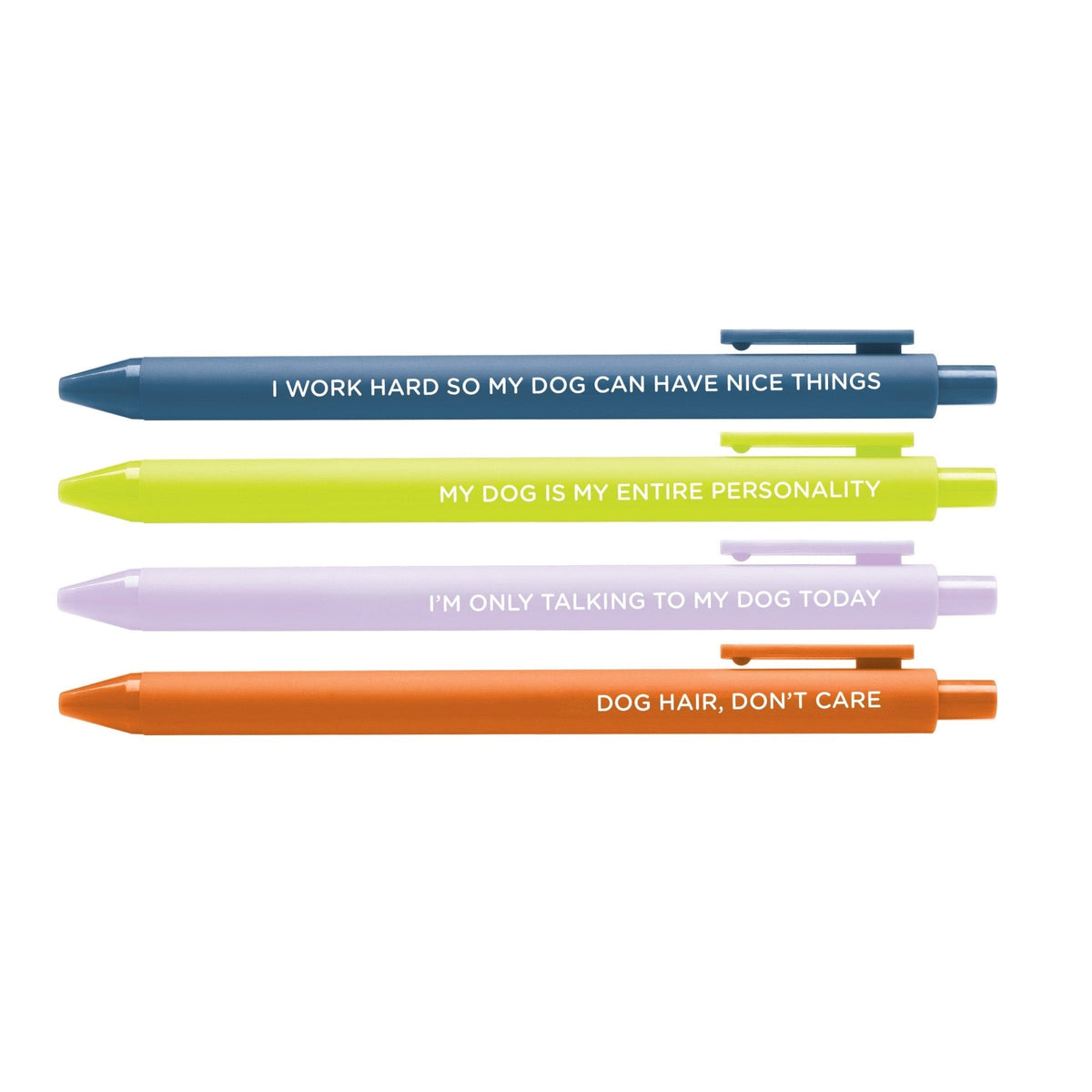 Obsessed With My Dog pen set in its cello sleeve with card backing — dog mom stationery gift by indie artist MangoIllustrated
